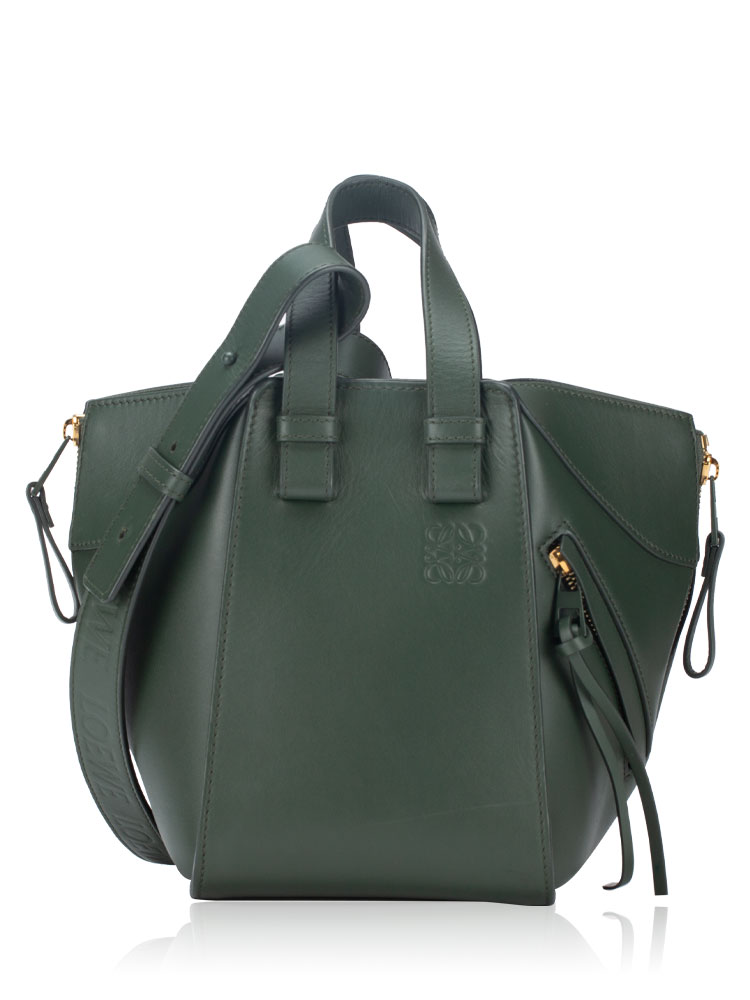 Satin Calfskin Compact Hammock Shoulder Bag Bottle Green