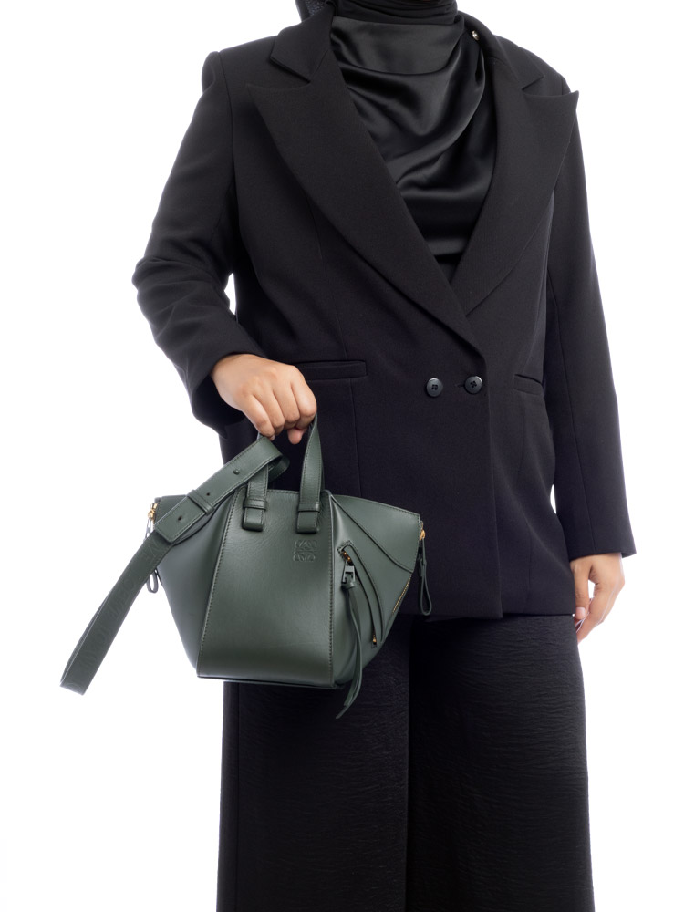 Satin Calfskin Compact Hammock Shoulder Bag Bottle Green