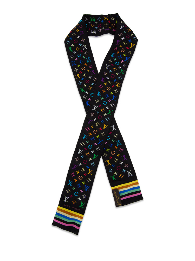 x Takashi Murakami Monogram Silk Bandeau Scarf Black