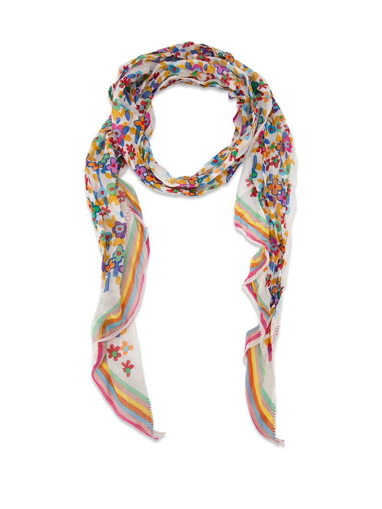 Cotton Silk Floral Scarf Multicolor