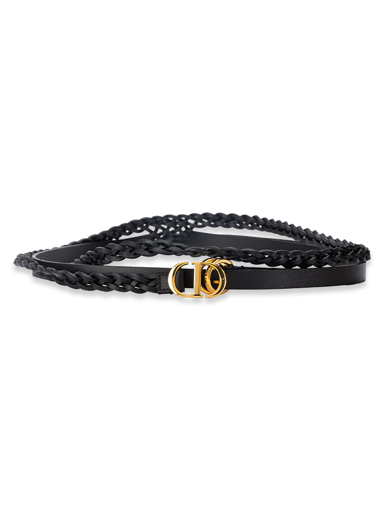 Calfskin CD Braided Thin Double Belt Black