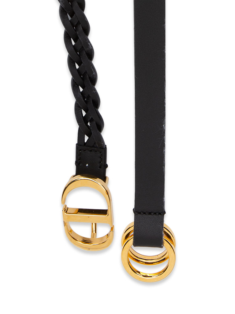 Calfskin CD Braided Thin Double Belt Black