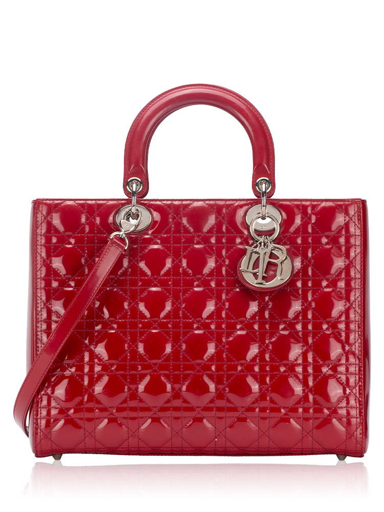 Patent Cannage Large Lady Dior Rouge