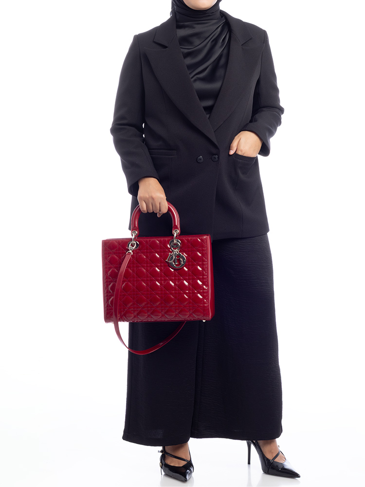 Patent Cannage Large Lady Dior Rouge