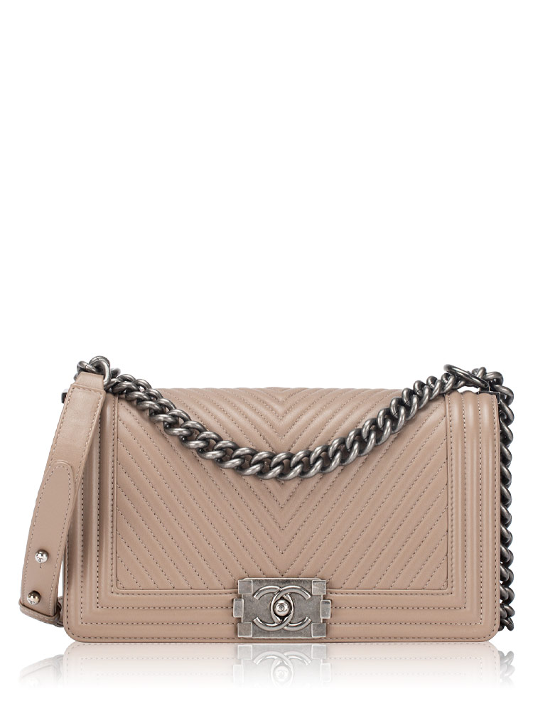 Calfskin Chevron Medium Boy Flap Bag Taupe