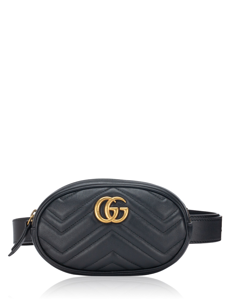 Calfskin Matelasse GG Marmont Belt Bag Black Sz 75