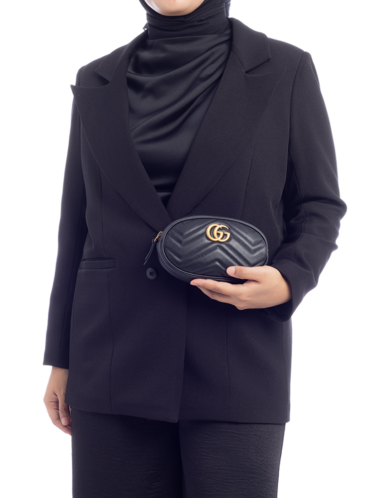 Calfskin Matelasse GG Marmont Belt Bag Black Sz 75