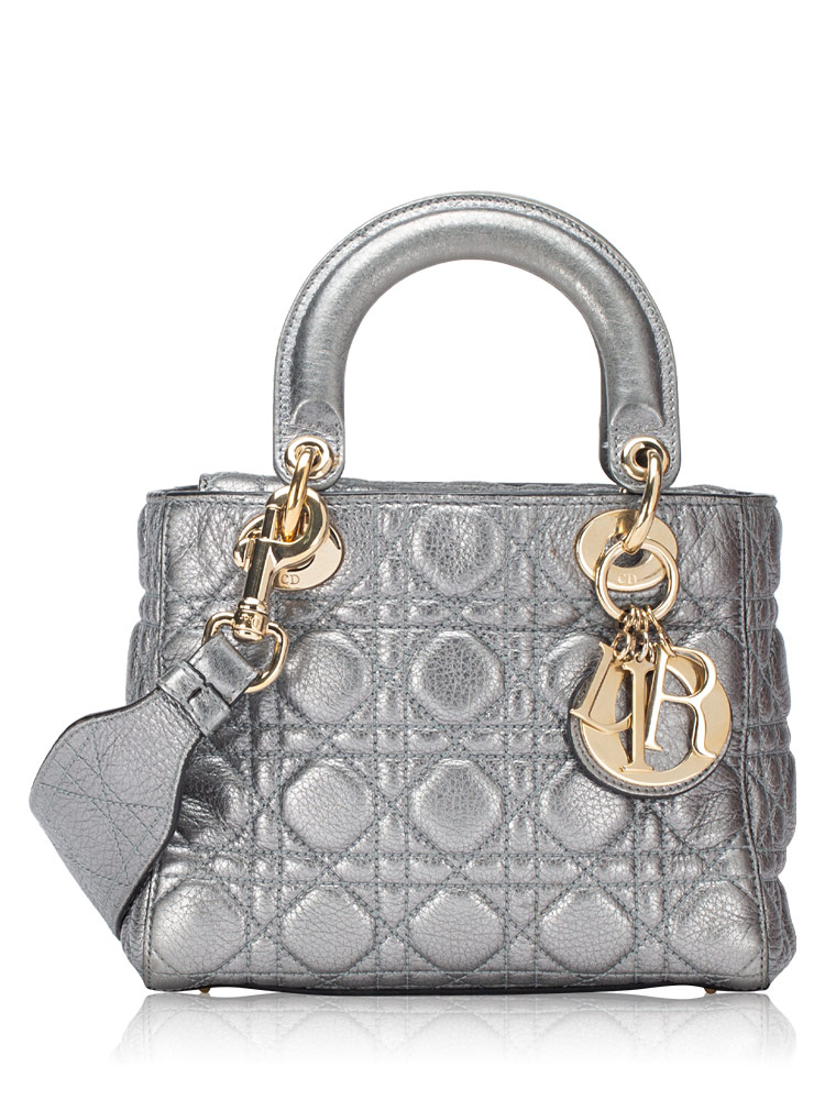 Metallic Supple Grained Calfskin Small Lady Dior Silver