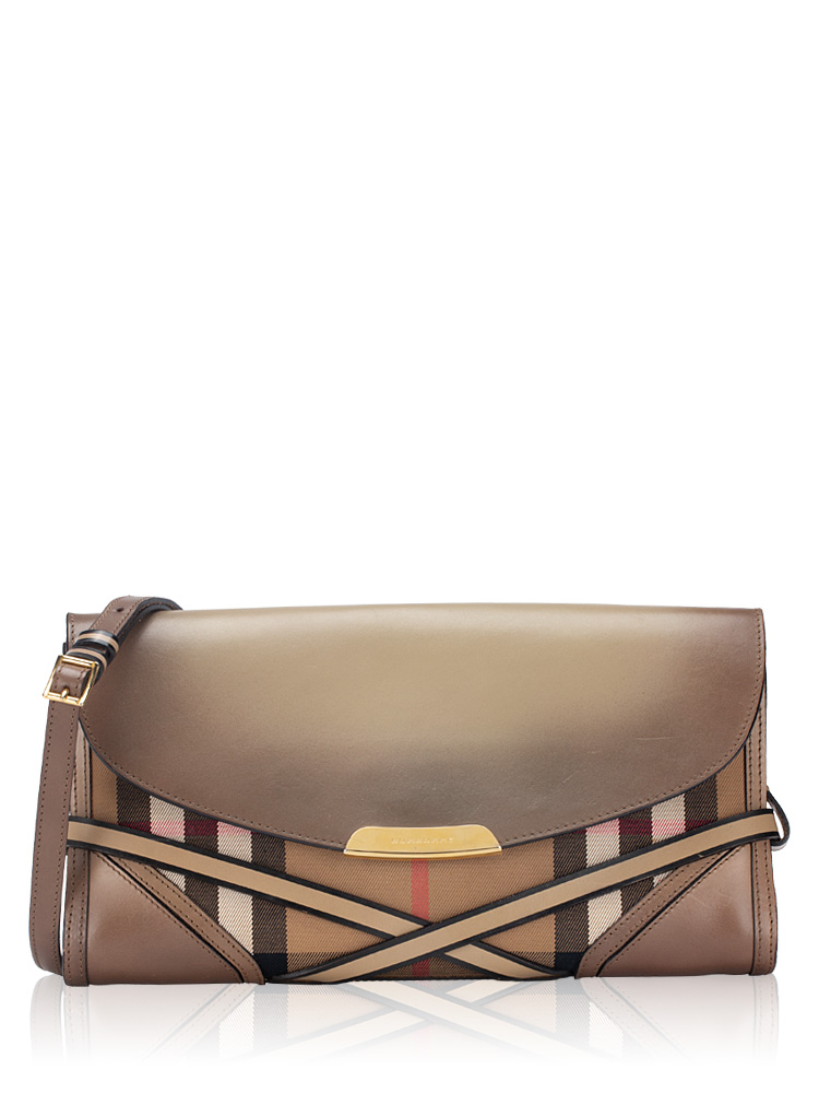 Bicolor House Check Bridle Abbott Crossbody Brown Grey