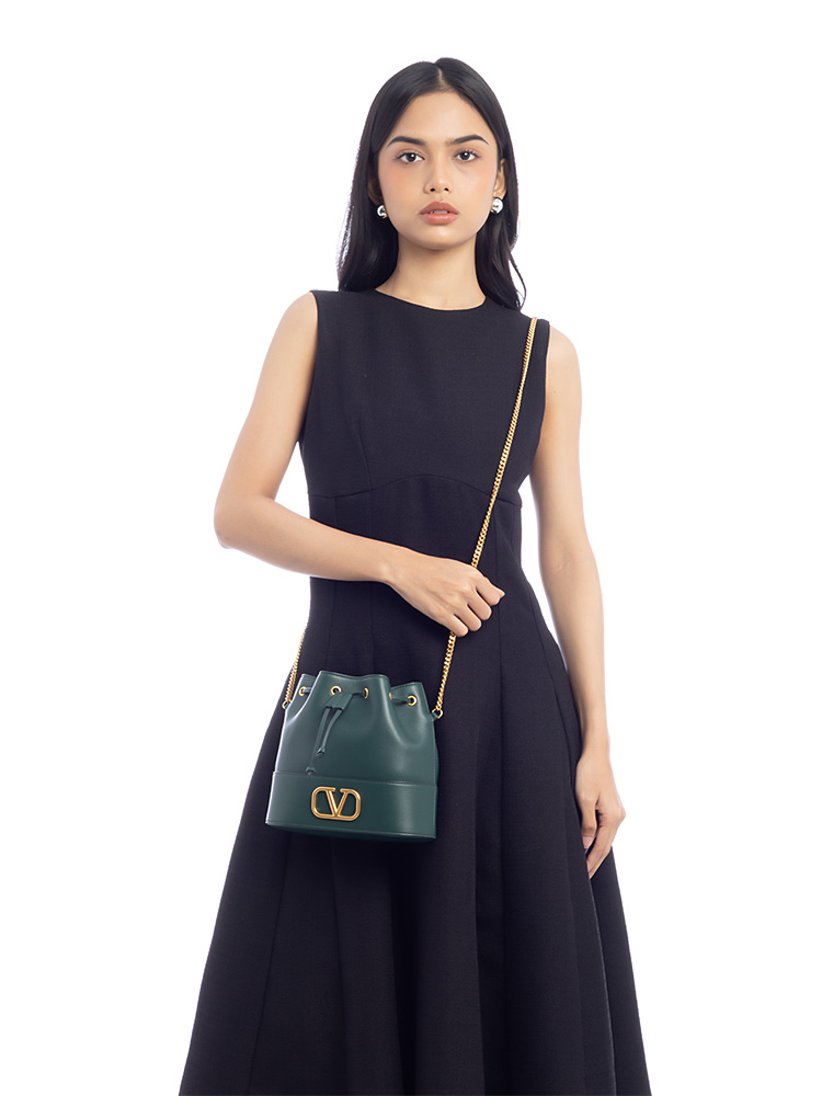 Nappa VLogo Mini Chain Bucket Bag Green