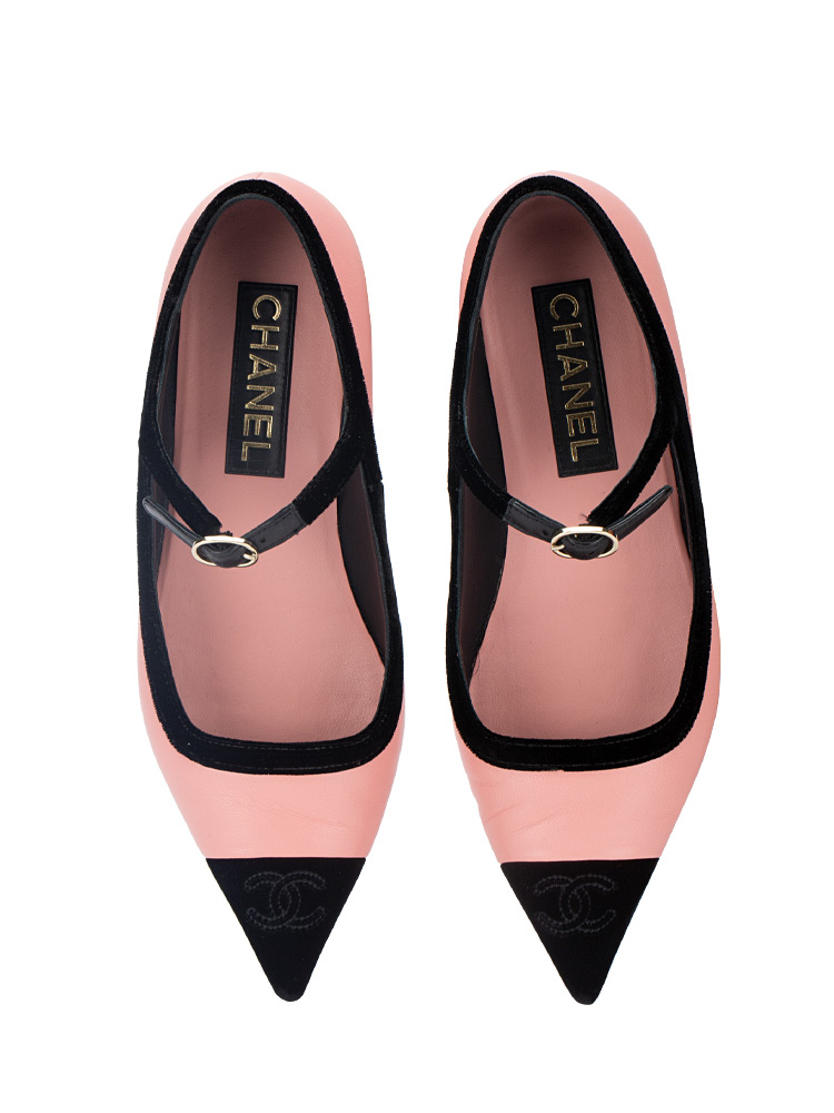 Lambskin Velvet Mary Jane Flats Pink Black Sz 37.5 C
