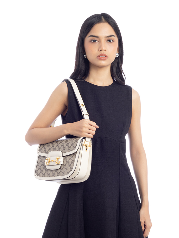 GG Supreme 1955 Horsebit Shoulder Bag Beige Mystic White