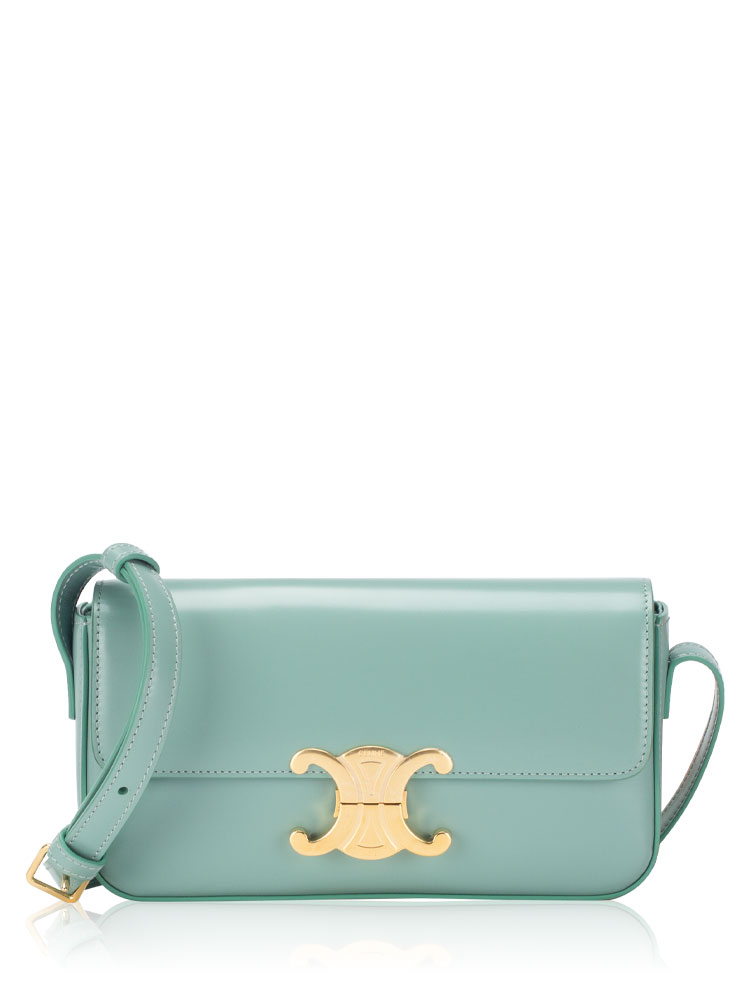 Shiny Calfskin Triomphe Shoulder Bag Turquoise