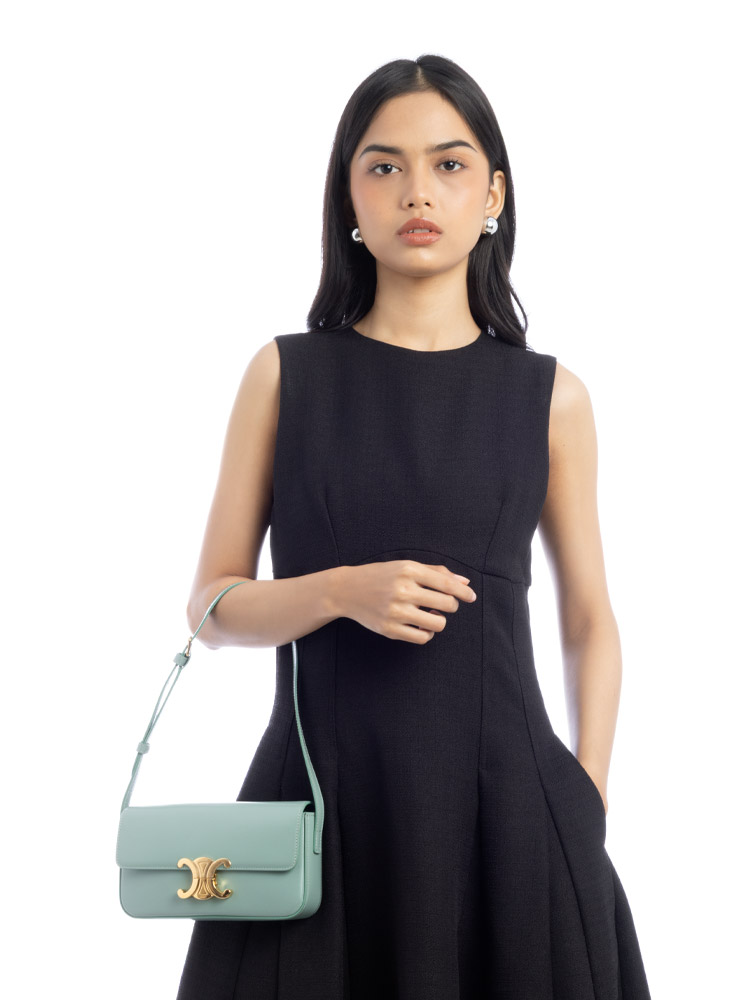 Shiny Calfskin Triomphe Shoulder Bag Turquoise