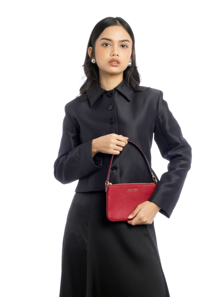 Jet Set Pebbled Leather Small Convertible Wristlet Cherry