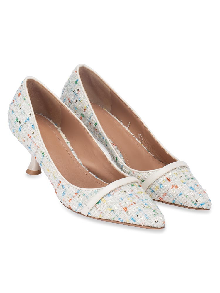 Tweed Jhene Pointed Toe 45 Pumps White Sz 37