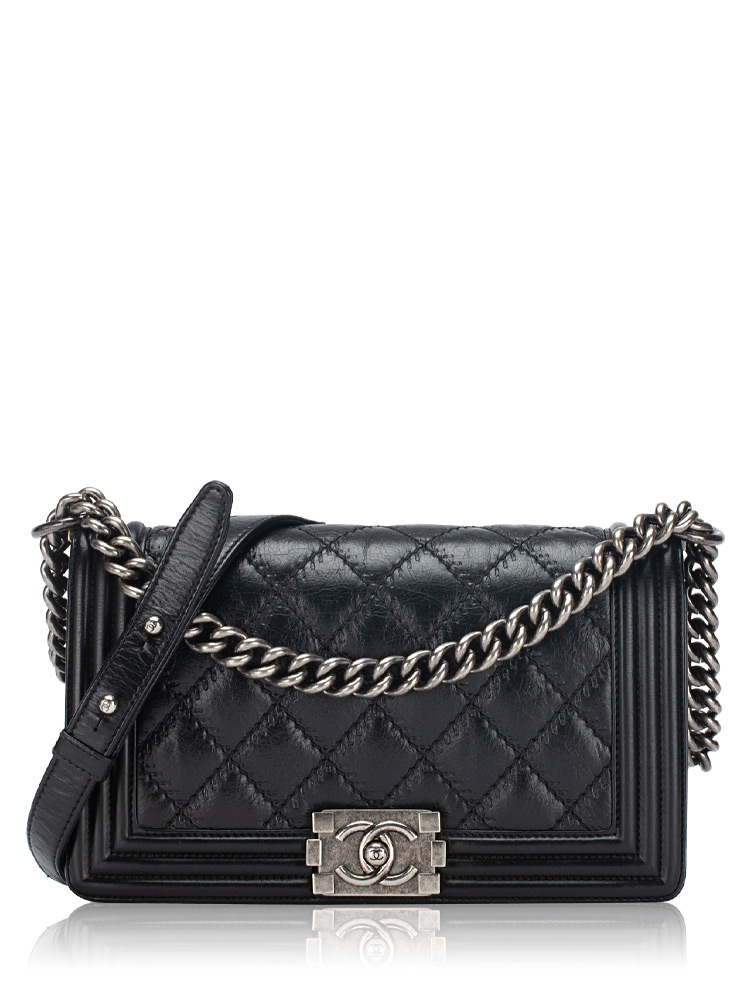 Calfskin Double Stitch Medium Boy Flap Black