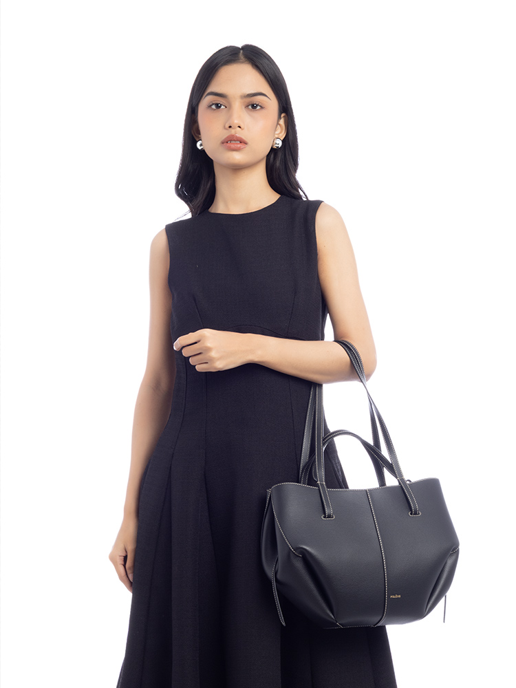 Textured Calfskin Cyme Mini Tote Black