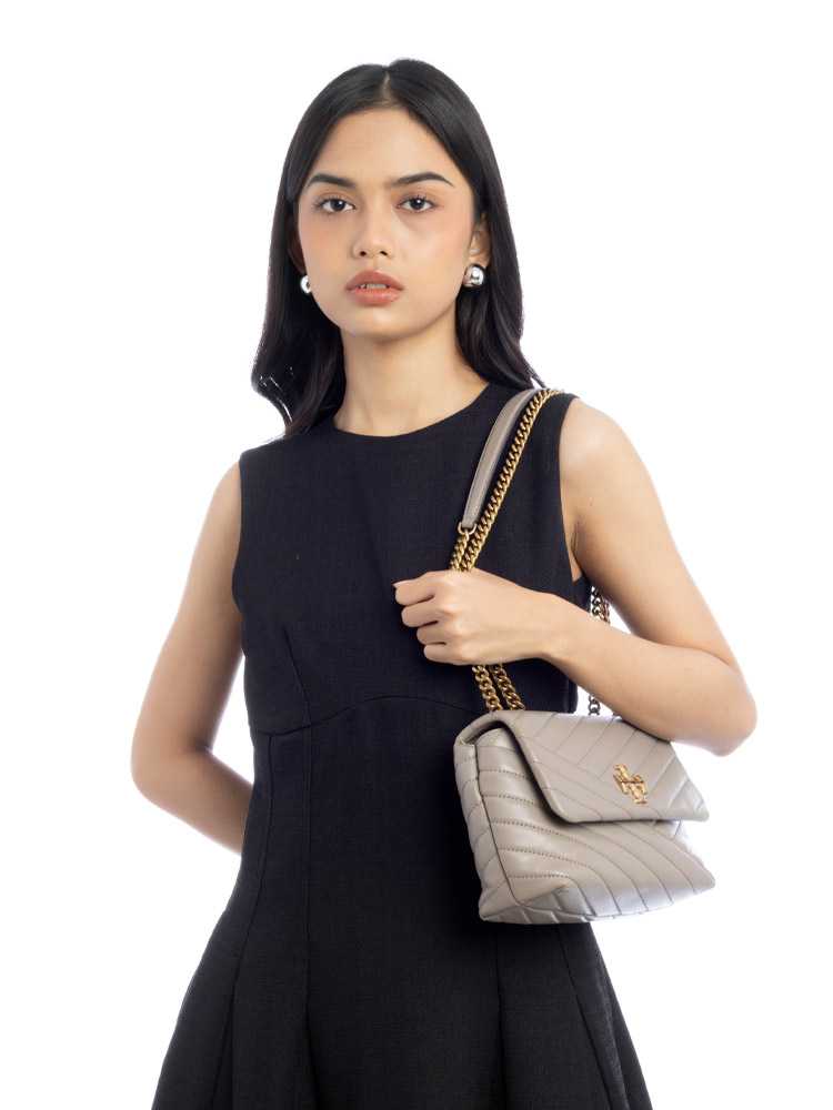 Kira Chevron Small Convertible Shoulder Bag Gray Heron