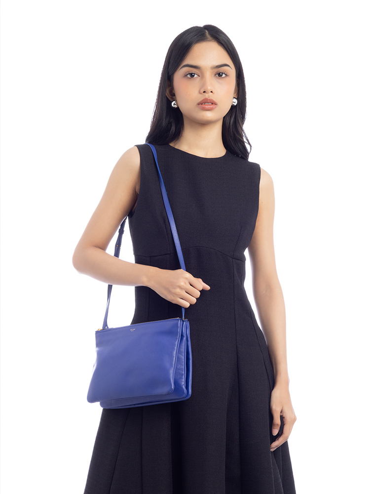 Lambskin Trio Large Crossbody Blue Indigo