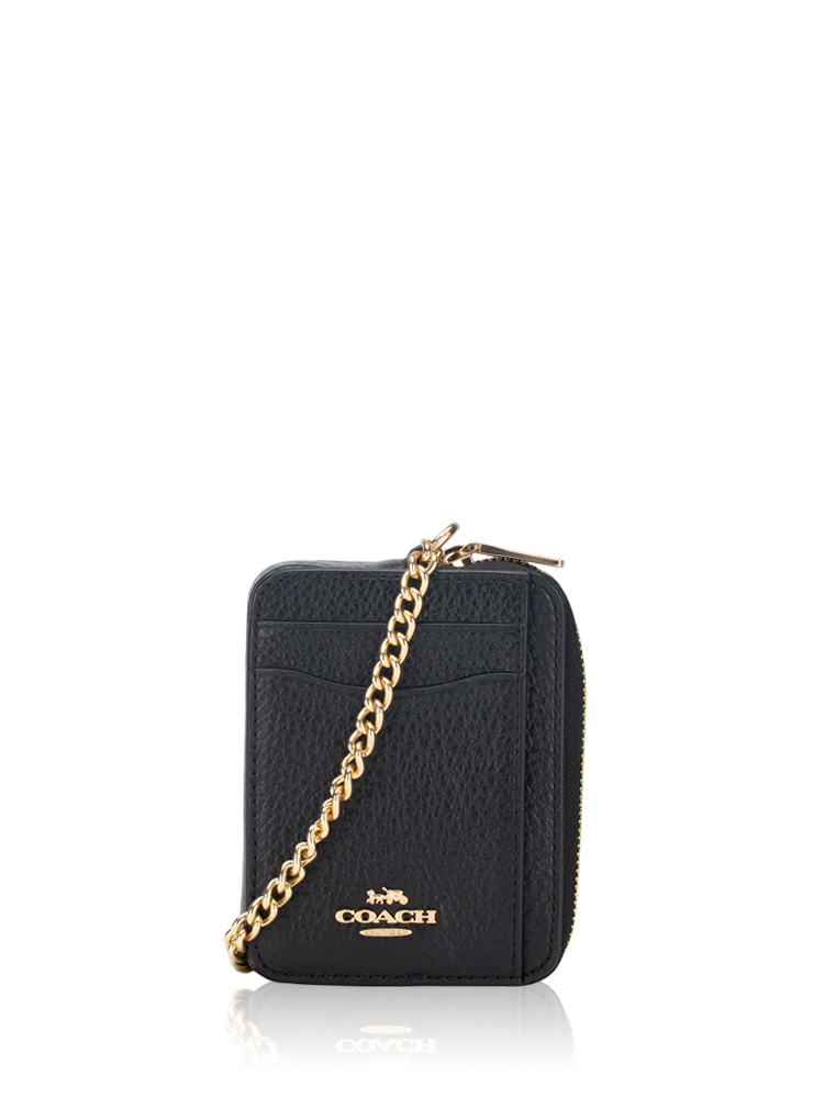 6303 Leather Zip Card Case Black
