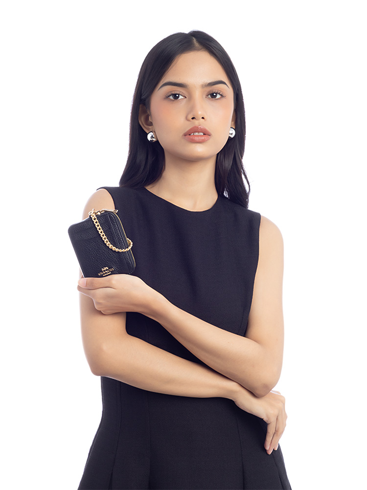 6303 Leather Zip Card Case Black