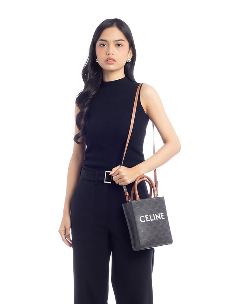 Triomphe Canvas Vertical Mini Cabas Tan