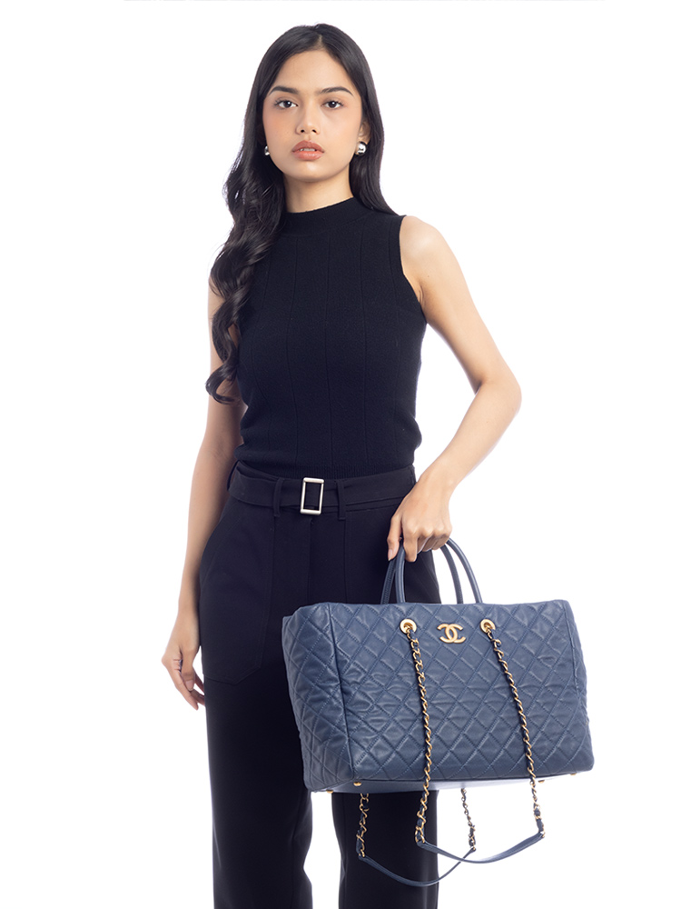 Caviar Coco Handle Large Tote Blue