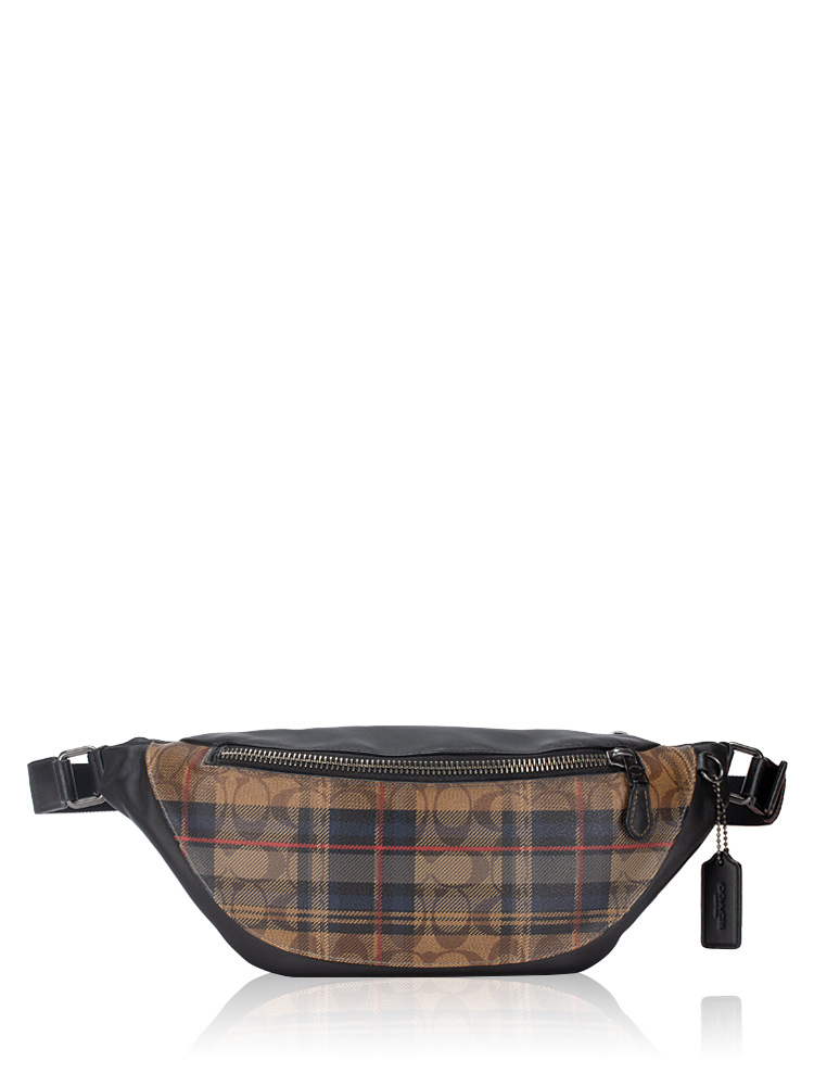 Men F83001 Signature Plaid Warren Belt Bag Khaki Multi