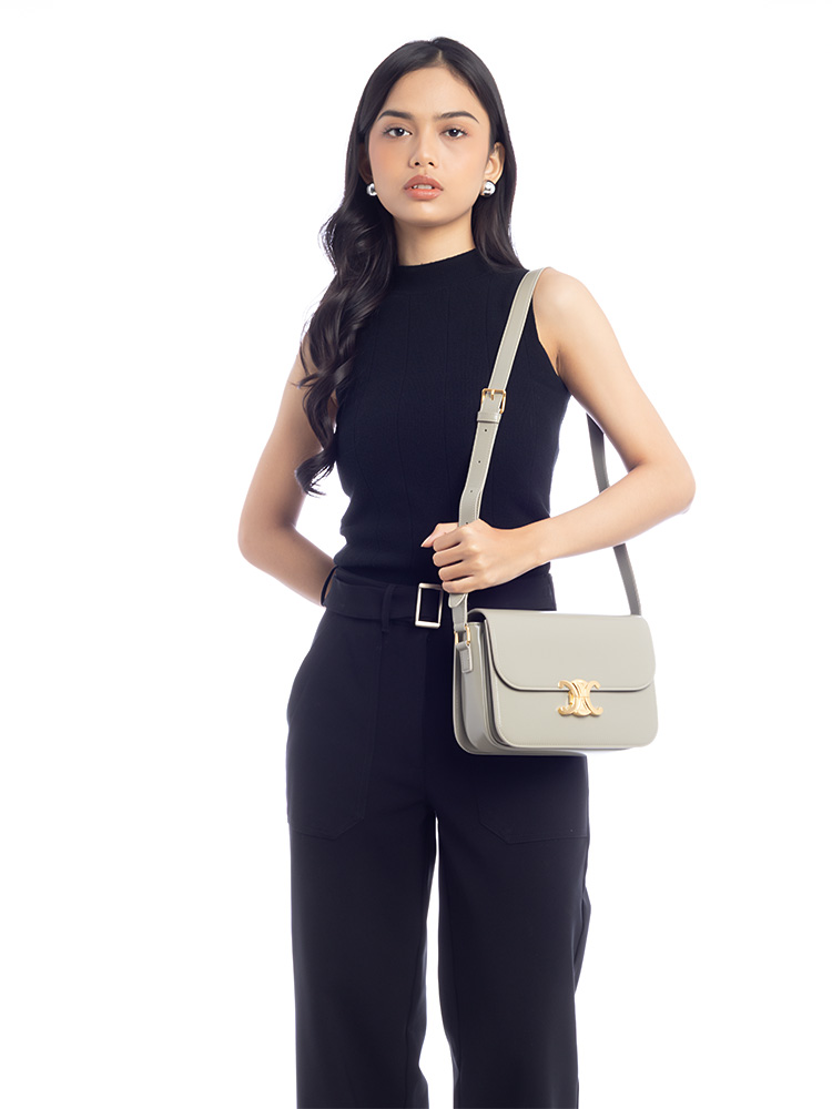 Shiny Calfskin Classique Triomphe Bag Green Clay