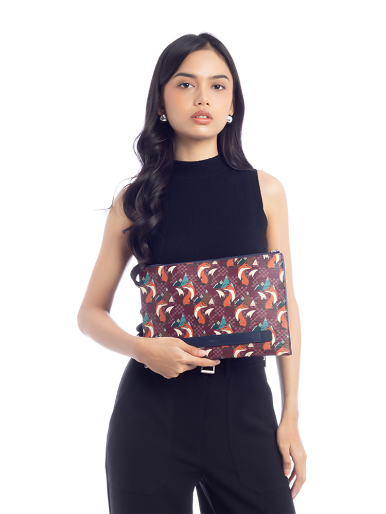 Fox Print Clutch Burgundy Multi