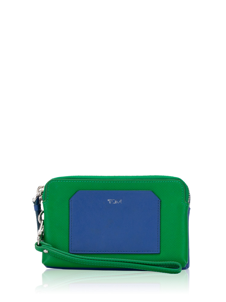 Prism Double Zip Leather Wallet Green Blue