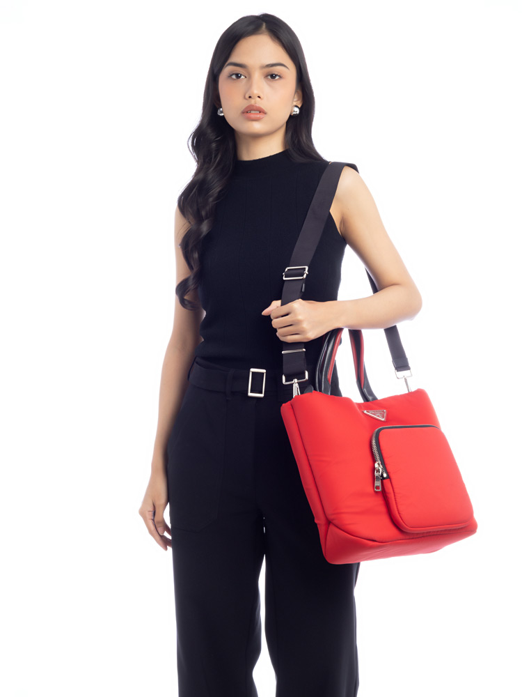 Tessuto Cargo Large Tote Rosso Nero