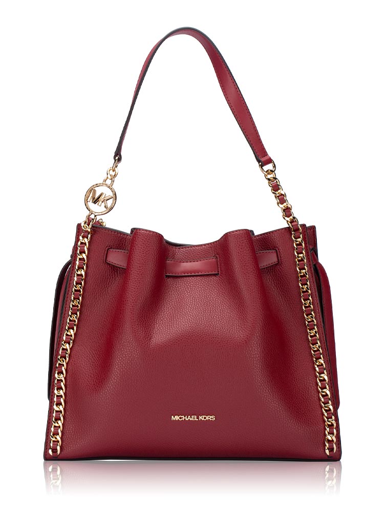 Mina Leather Large Chain Shoulder Bag Cherry