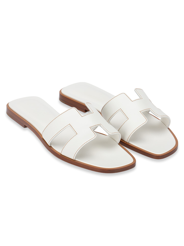 Box Calfskin Oran Sandals White Sz 36.5