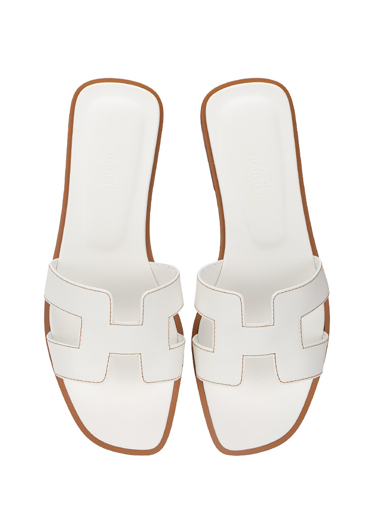 Box Calfskin Oran Sandals White Sz 36.5