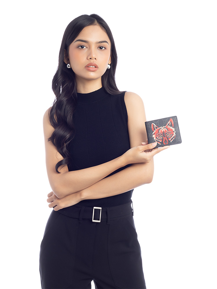 GG Supreme Fox Bi-Fold Wallet Black Grey