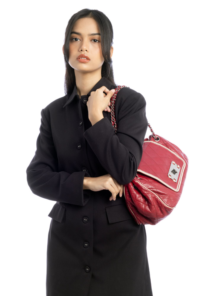 Lambskin East West Accordion Flap Bag Light Bordeaux