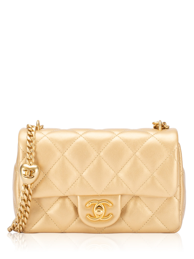Lambskin Mini Rectangle Classic Flap Bag with Sweetheart Chain Gold