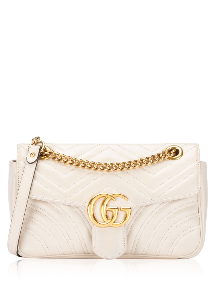 Calfskin GG Marmont Matelasse Small Shoulder Bag Mystyc White