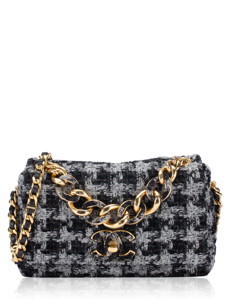 Tweed Elegant Chain Small Flap Bag Black Grey