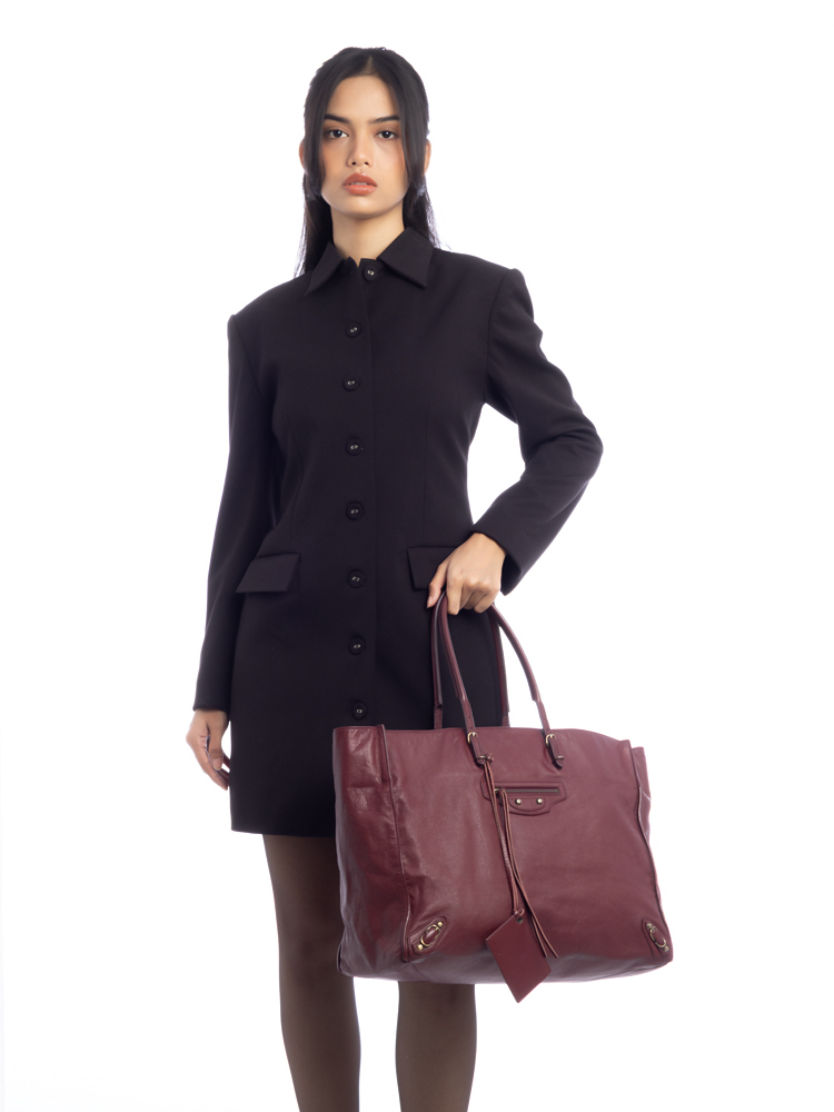 Calfskin Papier A4 Tote Bag Bordeaux