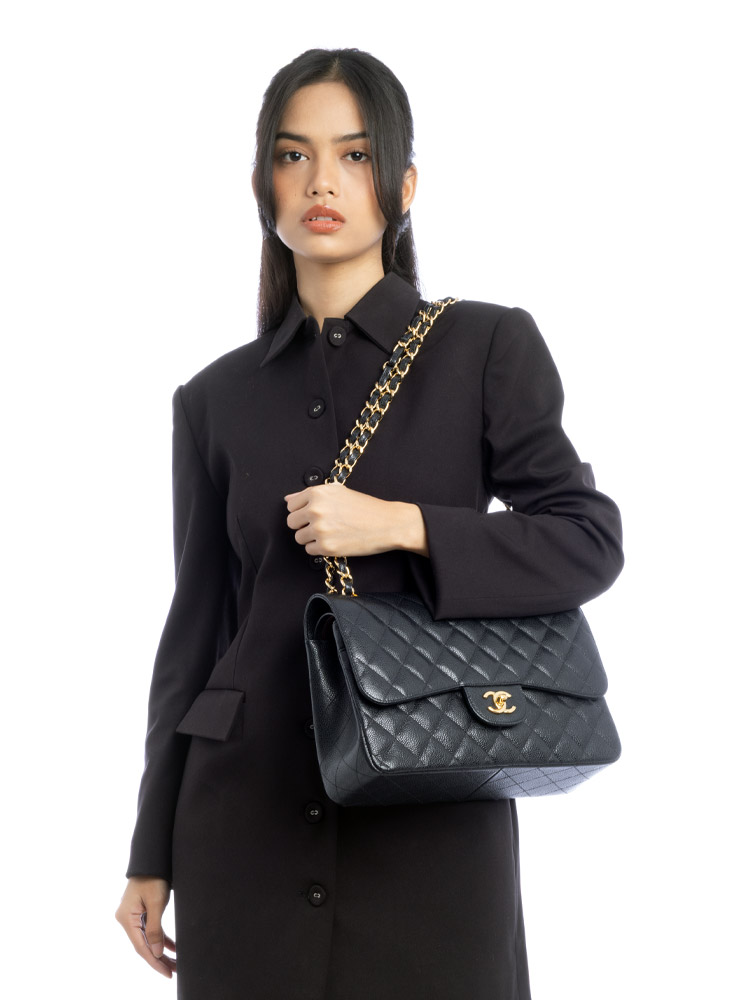 Caviar Classic Jumbo Double Flap Bag Black