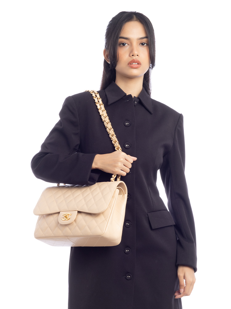 Caviar Classic Jumbo Double Flap Bag Beige