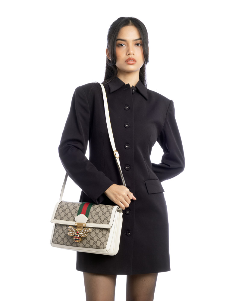 GG Supreme Queen Margaret Medium Shoulder Bag Mystic White