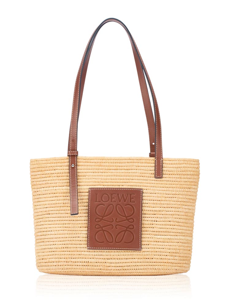 Raffia Anagram Square Basket Bag Natural Tan