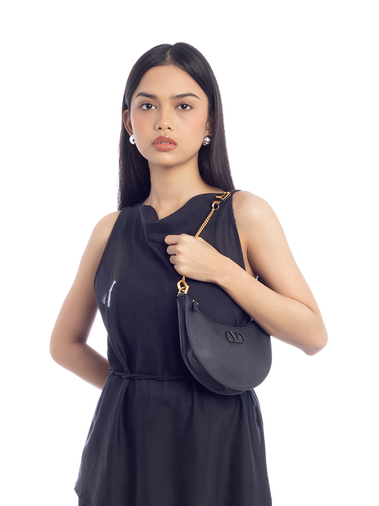 Calfskin Vlogo Mini Hobo Black