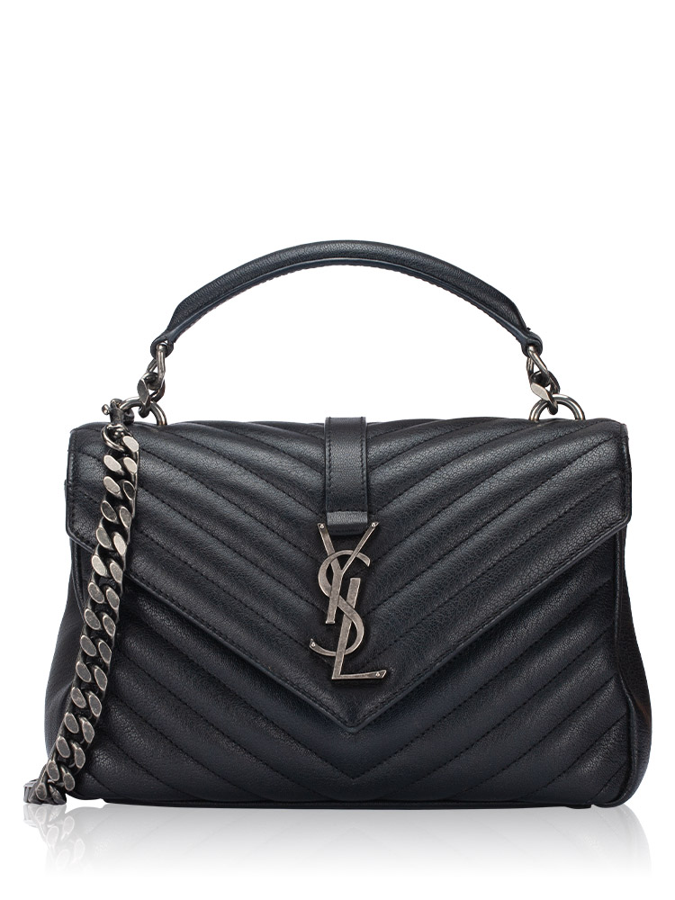 heepskin Matelasse Monogram College Medium Shoulder Bag Black