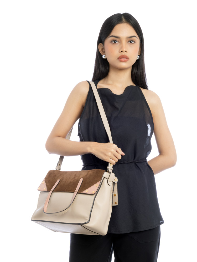 Vitello Grace Suede Large Flip Tote Brown Rosa Bourbon