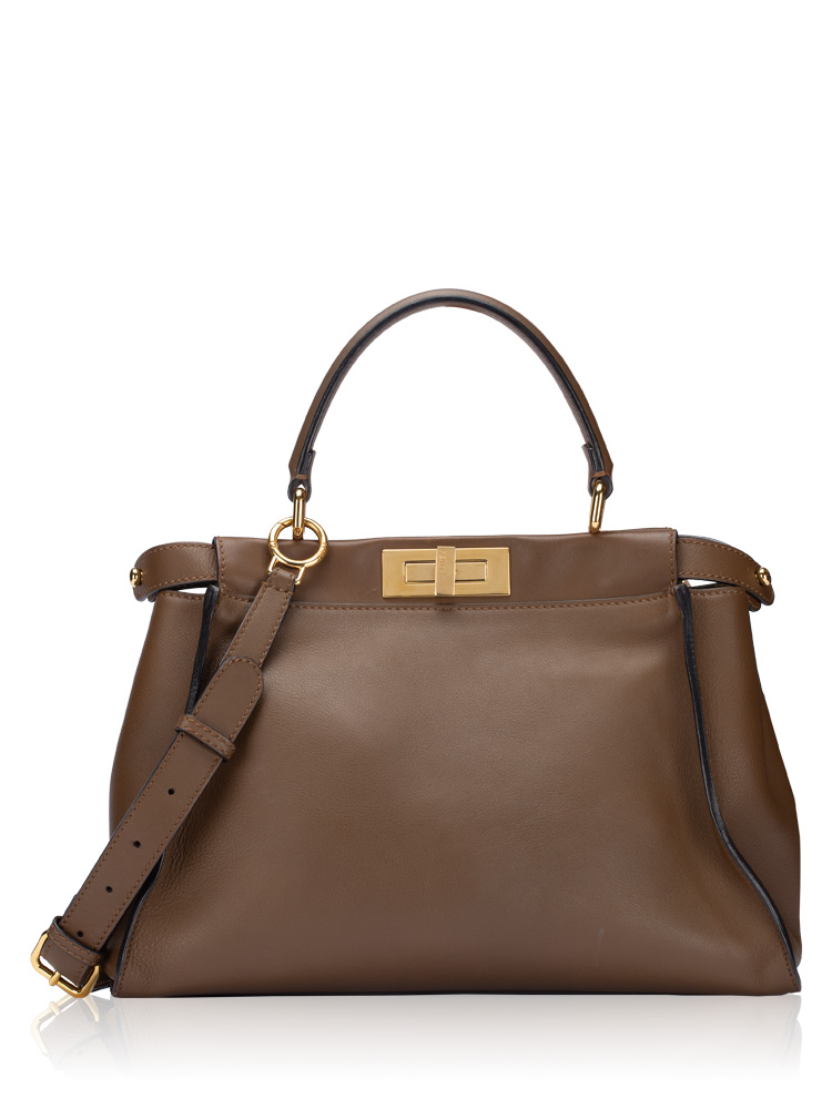 Vitello Seta Peekaboo Iconic Medium Satchel Foresta Tobacco